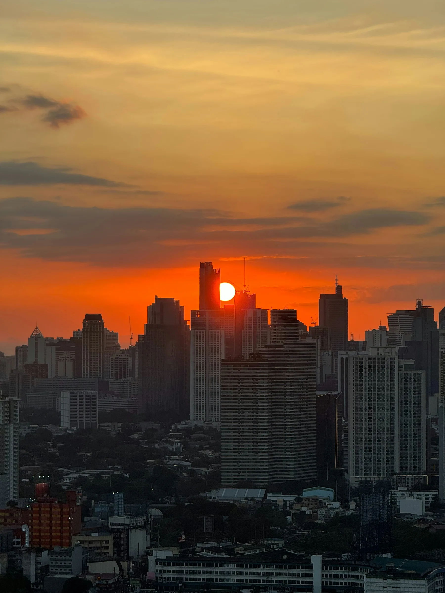 City skyline at sunset